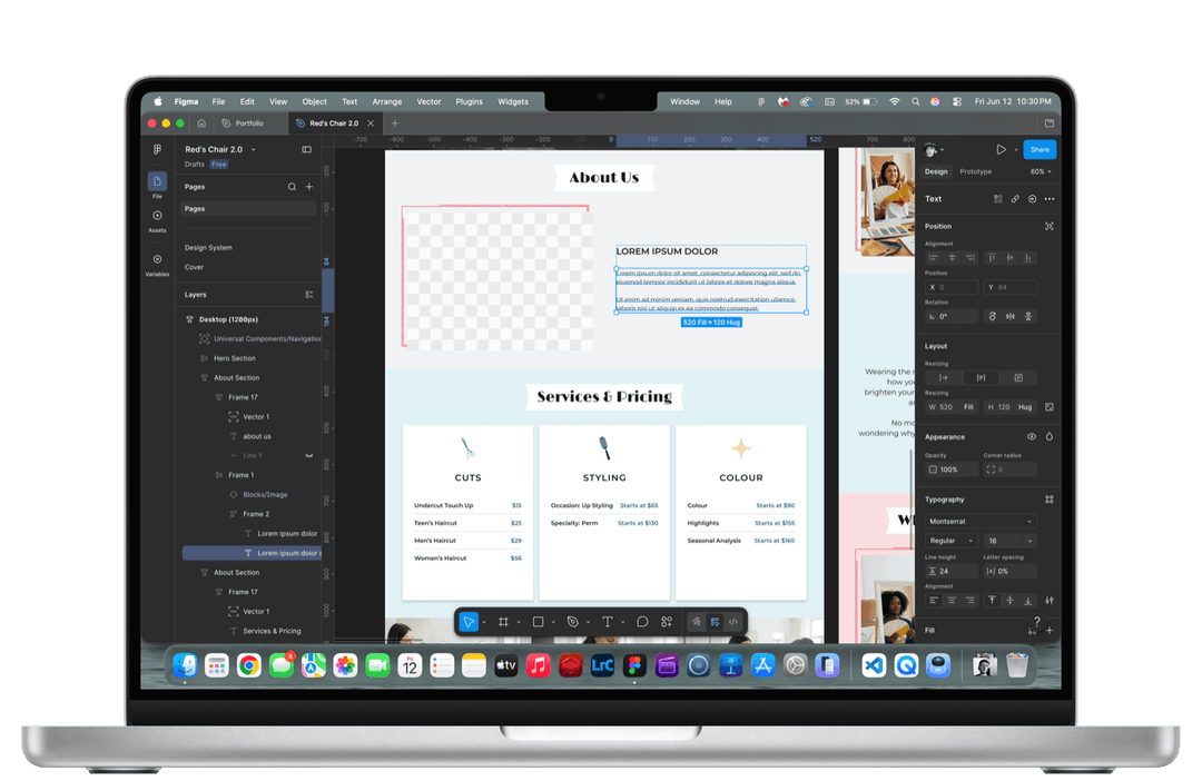 MacBook showing a website design