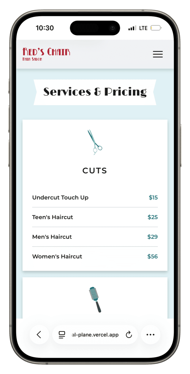 Phone showing a website design